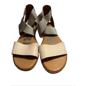 SOREL Womens Gray Cream Criss Cross Elastic Strappy Flat Ella Sandal Size 10